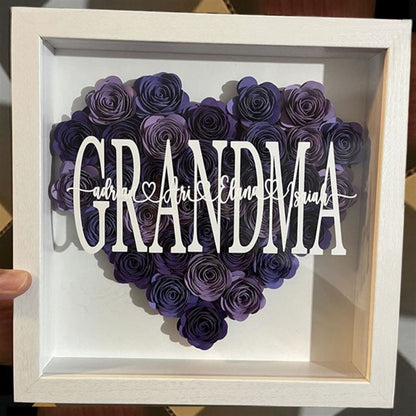 Mother's Day Flower Shadow Box, Personalized Grandma DarkViolet Flower Shadow Box With Name For Mother's Day
