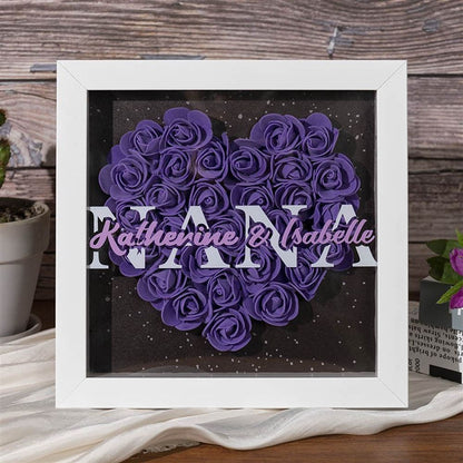 Mother's Day Flower Shadow Box, Personalized Grandma Purple Flower Shadow Box With Kids Name For Grandma Mother's Day Gift