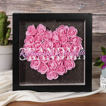 Mother's Day Flower Shadow Box, Personalized Grandma Purple Flower Shadow Box With Kids Name For Grandma Mother's Day Gift