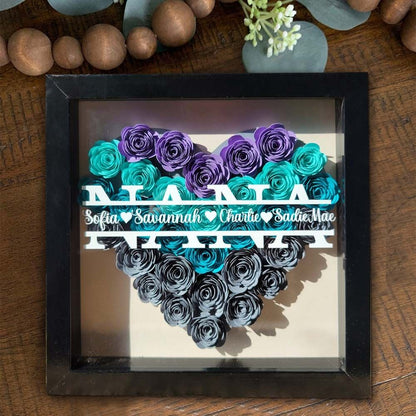 Mother's Day Flower Shadow Box, Personalized Mama Aqua Mix Flower Shadow Box With Name For Mother's Day Birthday