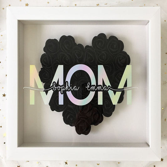 Mother's Day Flower Shadow Box, Personalized Mom Black Heart Flower Shadow Box With Name For Mother's Day