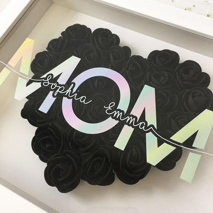 Mother's Day Flower Shadow Box, Personalized Mom Black Heart Flower Shadow Box With Name For Mother's Day