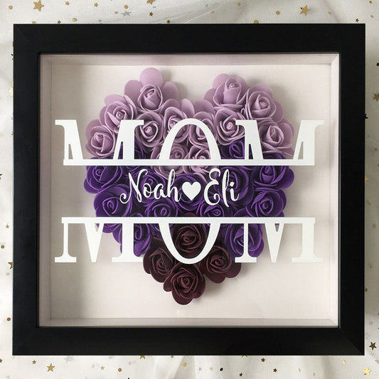 Mother's Day Flower Shadow Box, Personalized Mom BlueViolet Heart Flower Shadow Box With Name For Mother's Day