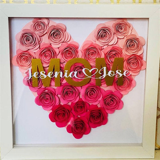 Mother's Day Flower Shadow Box, Personalized Mom Crimson Heart Flower Shadow Box With Name For Mother's Day