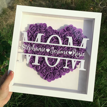 Mother's Day Flower Shadow Box, Personalized Mom DarkMagenta Heart Flower Shadow Box With Name For Mother's Day