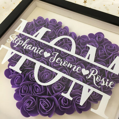 Mother's Day Flower Shadow Box, Personalized Mom DarkViolet Heart Flower Shadow Box With Name For Mother's Day