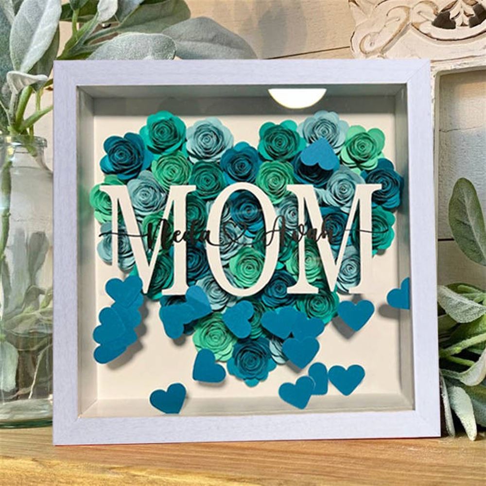 Mother's Day Flower Shadow Box, Personalized Mom Flower Shadow Box With Kids Name For Mother's Day