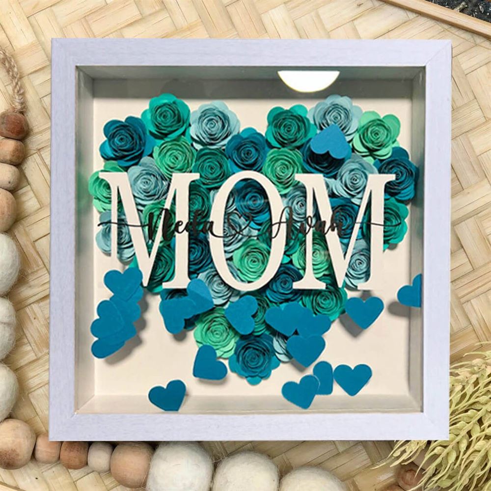 Mother's Day Flower Shadow Box, Personalized Mom Flower Shadow Box With Kids Name For Mother's Day