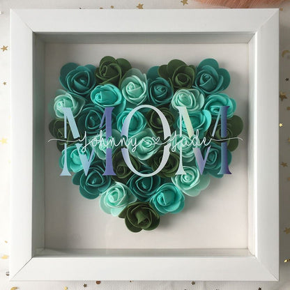 Mother's Day Flower Shadow Box, Personalized Mom Green Mix Heart Flower Shadow Box With Name For Mother's Day