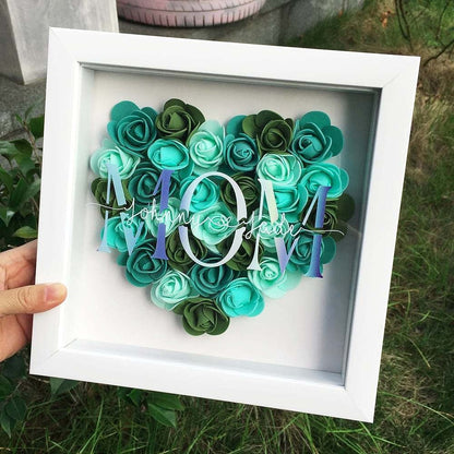 Mother's Day Flower Shadow Box, Personalized Mom Green Mix Heart Flower Shadow Box With Name For Mother's Day