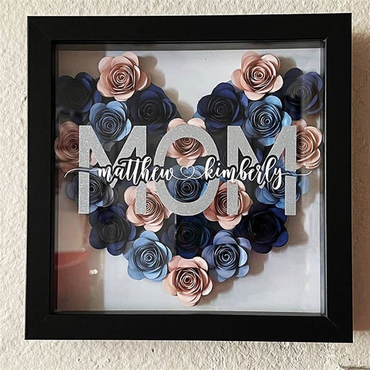Mother's Day Flower Shadow Box, Personalized Mom Heart Flower Shadow Box With Name For Mother's Day