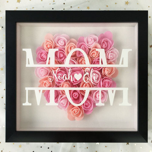 Mother's Day Flower Shadow Box, Personalized Mom Magenta Heart Flower Shadow Box With Name For Mother's Day