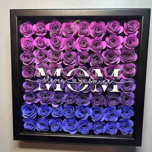 Mother's Day Flower Shadow Box, Personalized Mom MediumBlue Mix Flower Shadow Box With Kids Name For Grandma Mother's Day Gift