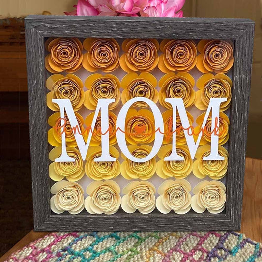 Mother's Day Flower Shadow Box, Personalized Mom Ombre DarkOrange Flower Shadow Box With Kids Name For Mother's Day Birthday