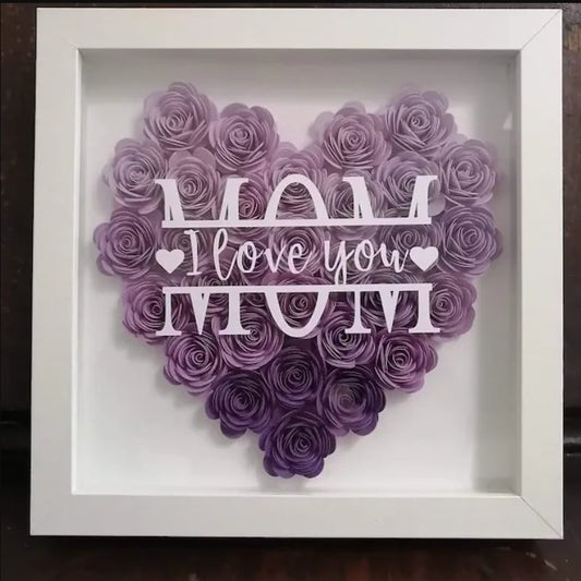 Mother's Day Flower Shadow Box, Personalized Mom Ombre DarkViolet Flower Shadow Box For Mother's Day