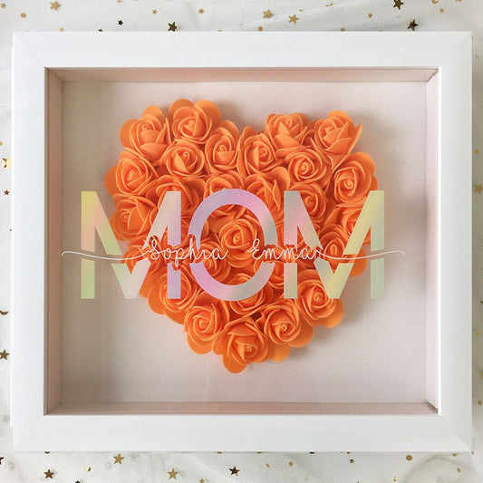 Mother's Day Flower Shadow Box, Personalized Mom Orange Heart Flower Shadow Box With Name For Mother's Day