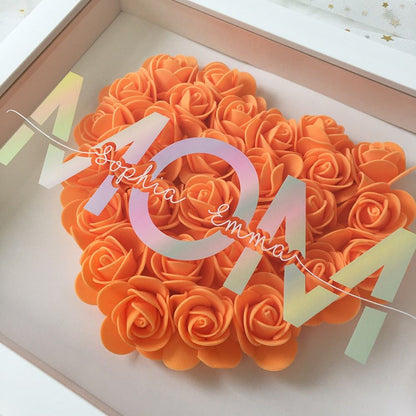 Mother's Day Flower Shadow Box, Personalized Mom Orange Heart Flower Shadow Box With Name For Mother's Day