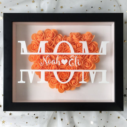 Mother's Day Flower Shadow Box, Personalized Mom Pink Heart Flower Shadow Box With Name For Mother's Day