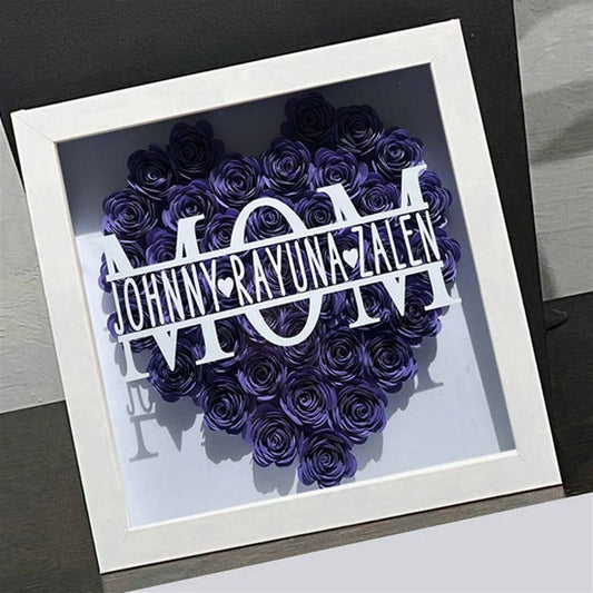 Mother's Day Flower Shadow Box, Personalized Mom Purple Heart Flower Shadow Box With Name For Mother's Day
