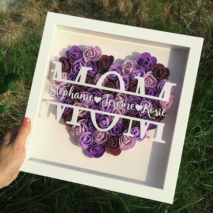 Mother's Day Flower Shadow Box, Personalized Mom Purple Mix Heart Flower Shadow Box With Name For Mother's Day
