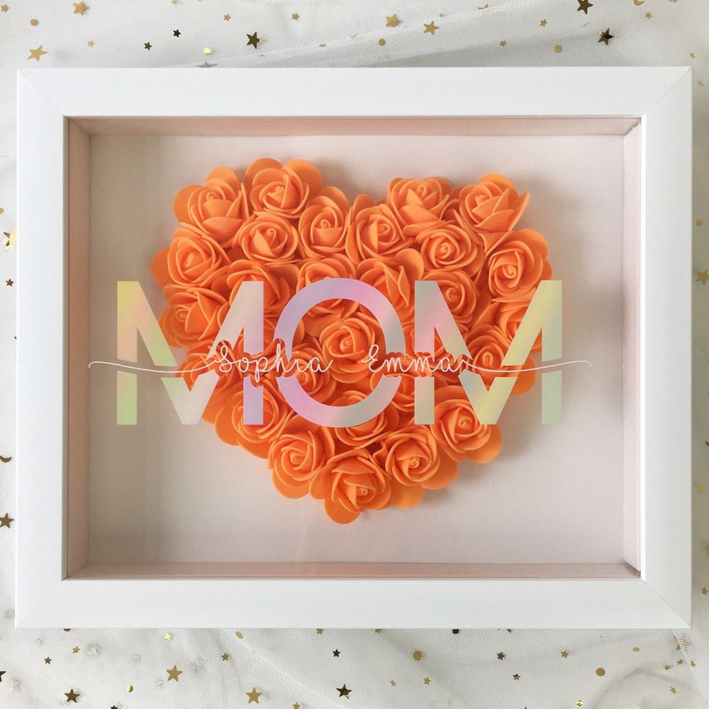 Mother's Day Flower Shadow Box, Personalized Mom Red Heart Flower Shadow Box With Name For Mother's Day