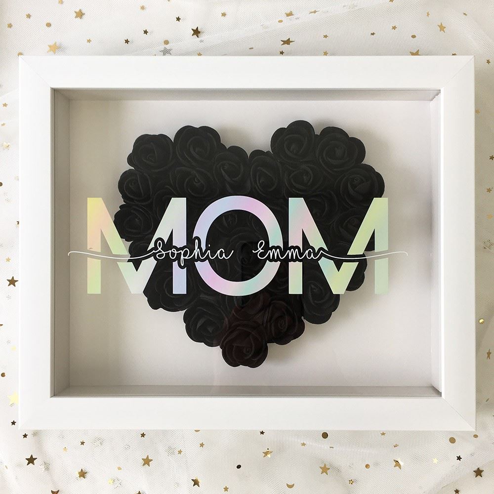 Mother's Day Flower Shadow Box, Personalized Mom Red Heart Flower Shadow Box With Name For Mother's Day