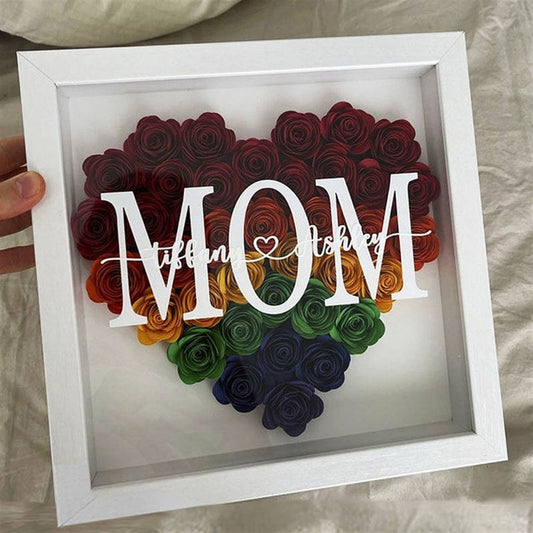 Mother's Day Flower Shadow Box, Personalized Mom Red Mix Heart Flower Shadow Box With Name For Mother's Day