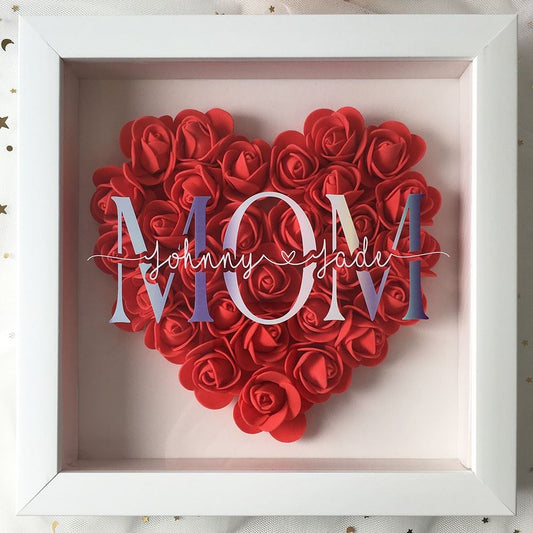 Mother's Day Flower Shadow Box, Personalized Mom Rose Heart Flower Shadow Box With Name