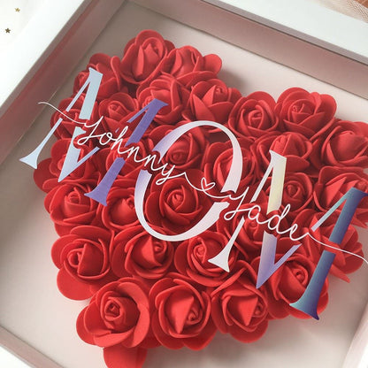 Mother's Day Flower Shadow Box, Personalized Mom Rose Heart Flower Shadow Box With Name