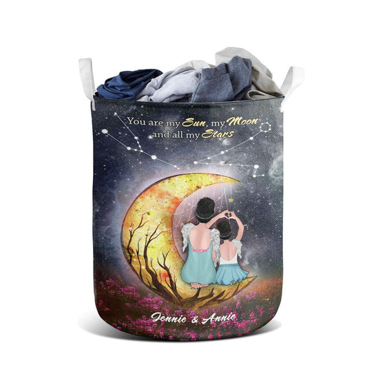 Mother's Day Laundry Basket, Heart Shaped Mother Daughter Night Sky Moon Star Custom Style Laundry Basket, Mother's Day Gift, Storage Basket For Mom