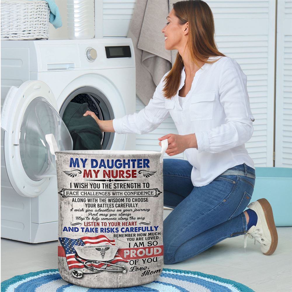 Mother's Day Laundry Basket, Nurse Laundry Basket Prints From Mom To Daughter, Mother's Day Gift, Storage Basket For Mom