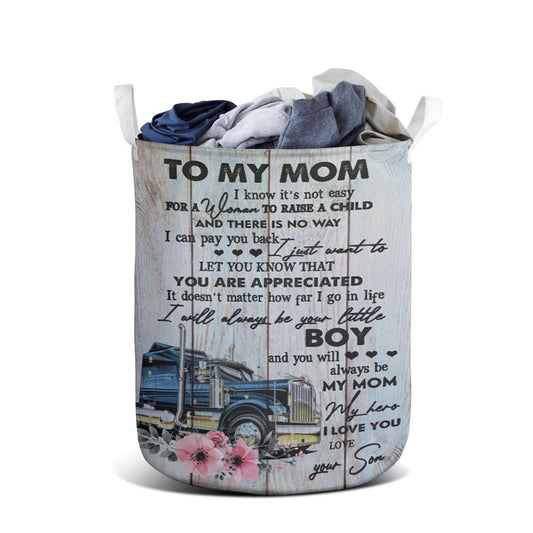 Mother's Day Laundry Basket, To My Mom Your Little Boy Trucker Portrait Laundry Basket, Mother's Day Gift, Storage Basket For Mom