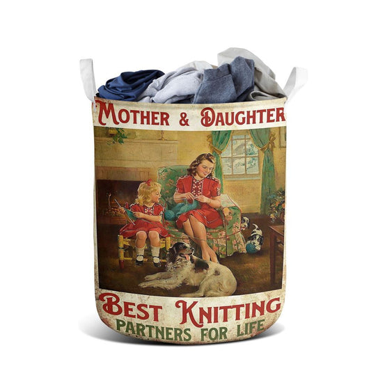Mother's Day Laundry Basket, Vintage Mother And Daughter Best Knitting Partners Laundry Basket, Mother's Day Gift, Storage Basket For Mom