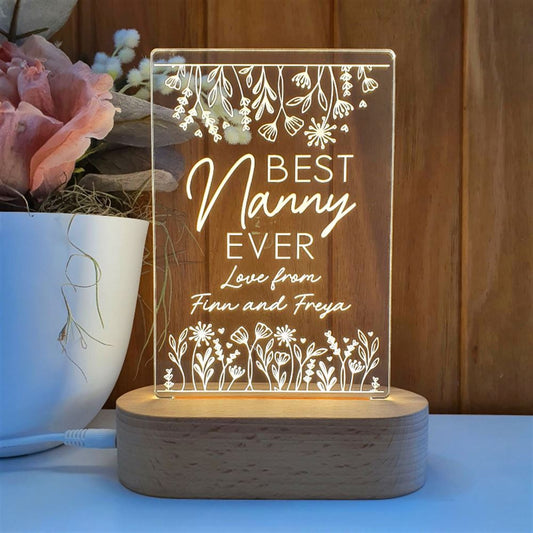 Mothers Day Gift Light Personalised, Best Nanny Ever 3D Led Light Wooden Base, Mother's Day Led Light, Gift For Mom, Anniversary Gift