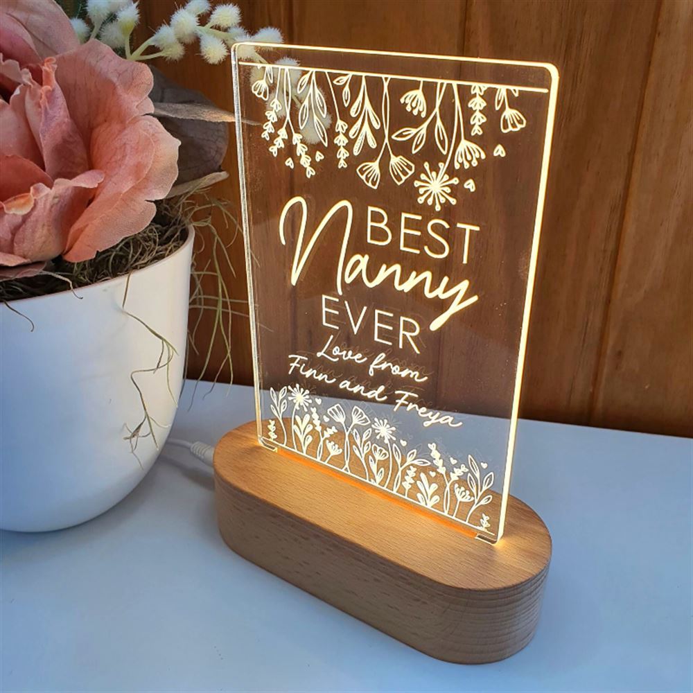 Mothers Day Gift Light Personalised, Best Nanny Ever 3D Led Light Wooden Base, Mother's Day Led Light, Gift For Mom, Anniversary Gift