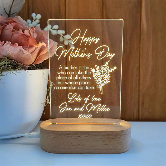 Mothers Day Gift Light Personalised, Happy Mother's Day Bouquet 3D Led Light Wooden Base, Mother's Day Led Light, Gift For Mom, Anniversary Gift