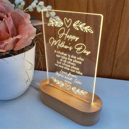 Mothers Day Gift Light Personalised, Heart Flourish 3D Led Light Wooden Base, Mother's Day Led Light, Gift For Mom, Anniversary Gift