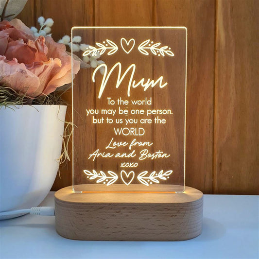 Mothers Day Gift Light Personalised, Mum 3D Led Light Wooden Base, Mother's Day Led Light, Gift For Mom, Anniversary Gift