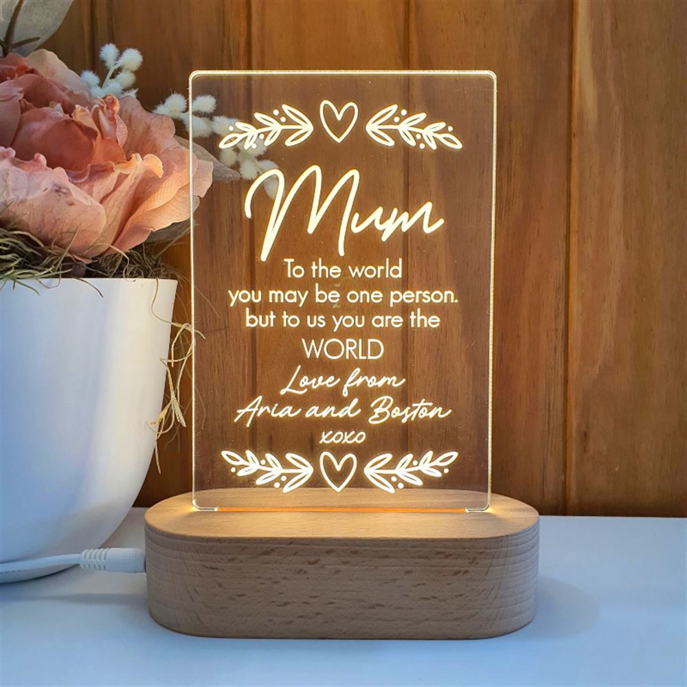 Mothers Day Gift Light Personalised, Mum 3D Led Light Wooden Base, Mother's Day Led Light, Gift For Mom, Anniversary Gift