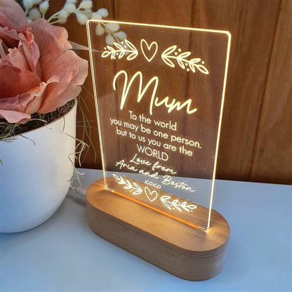 Mothers Day Gift Light Personalised, Mum 3D Led Light Wooden Base, Mother's Day Led Light, Gift For Mom, Anniversary Gift
