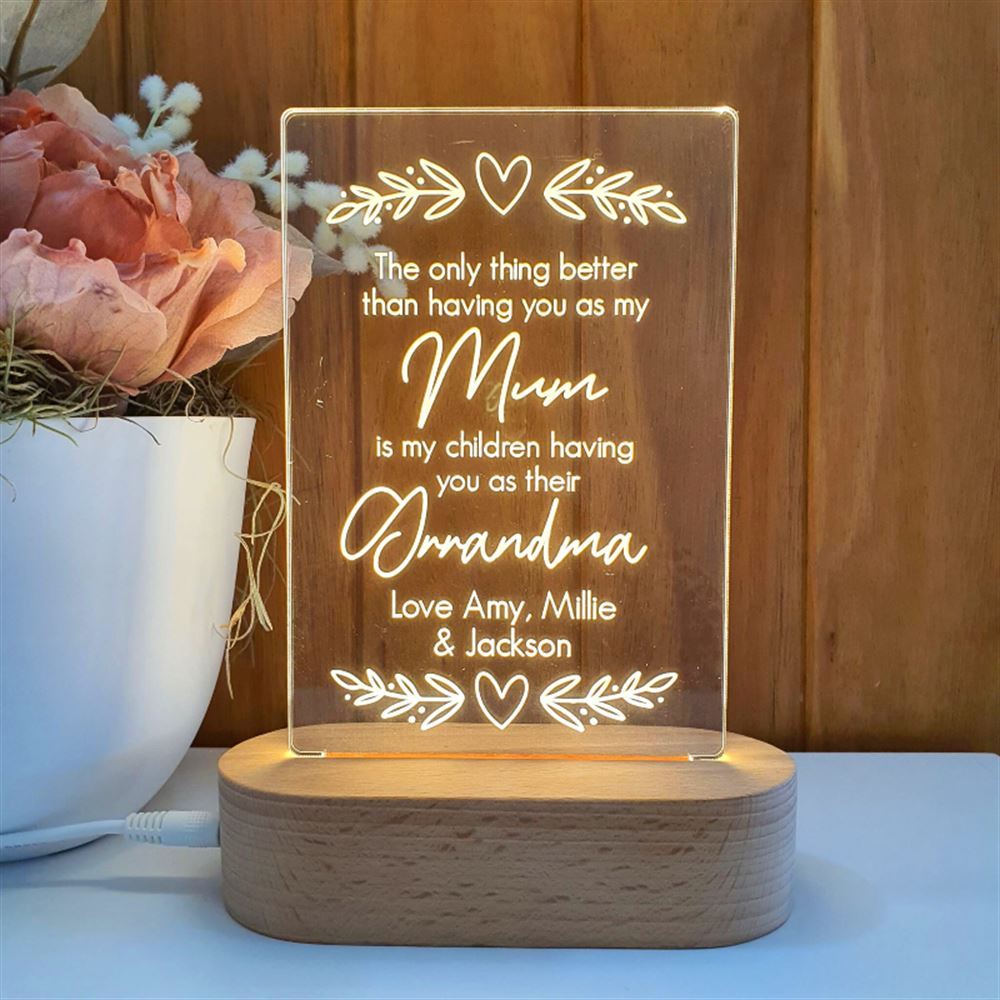 Mothers Day Gift Light Personalised, Mum and Grandma 3D Led Light Wooden Base, Mother's Day Led Light, Gift For Mom, Anniversary Gift