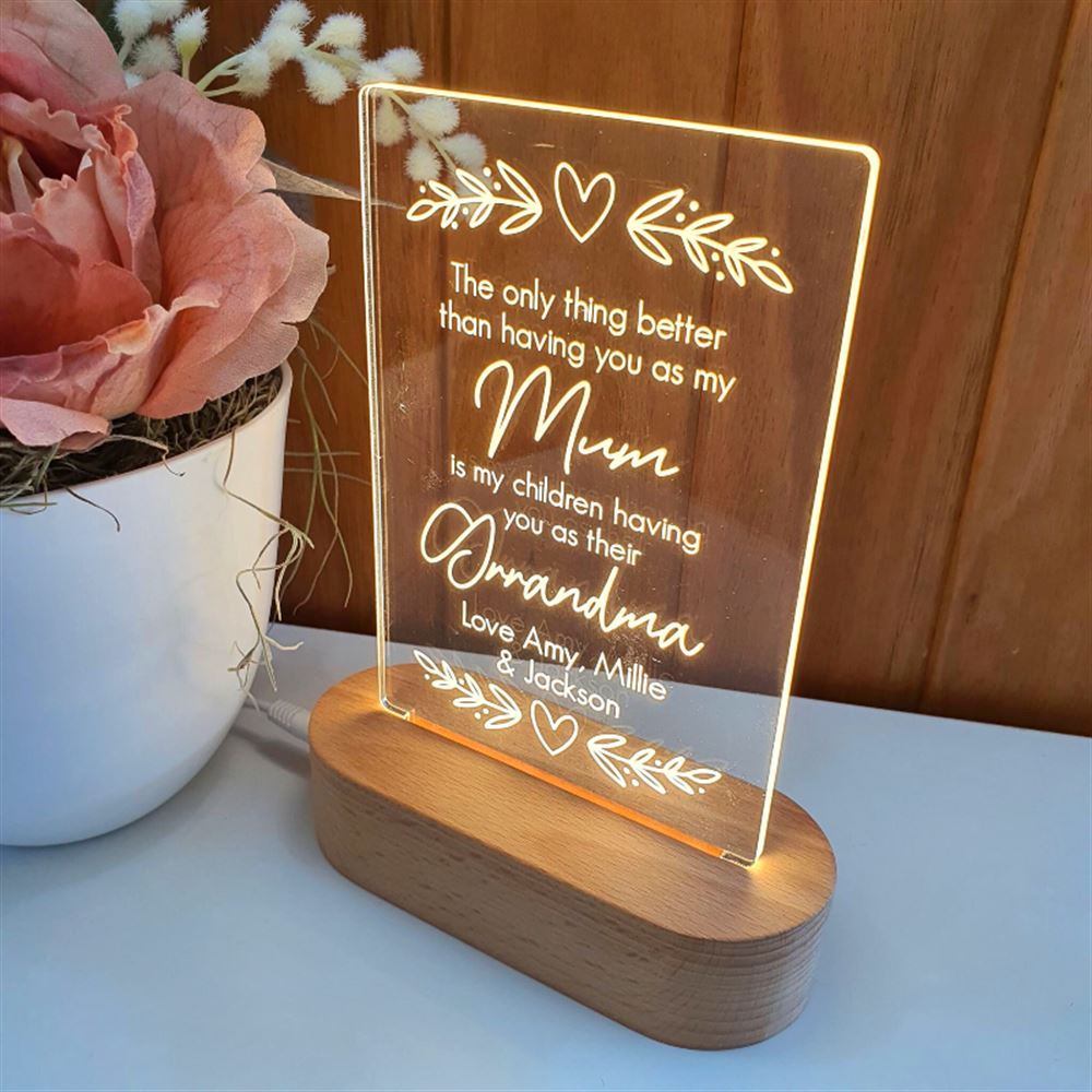 Mothers Day Gift Light Personalised, Mum and Grandma 3D Led Light Wooden Base, Mother's Day Led Light, Gift For Mom, Anniversary Gift