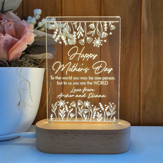 Mothers Day Gift Light Personalised, You Are The World 3D Led Light Wooden Base, Mother's Day Led Light, Gift For Mom, Anniversary Gift