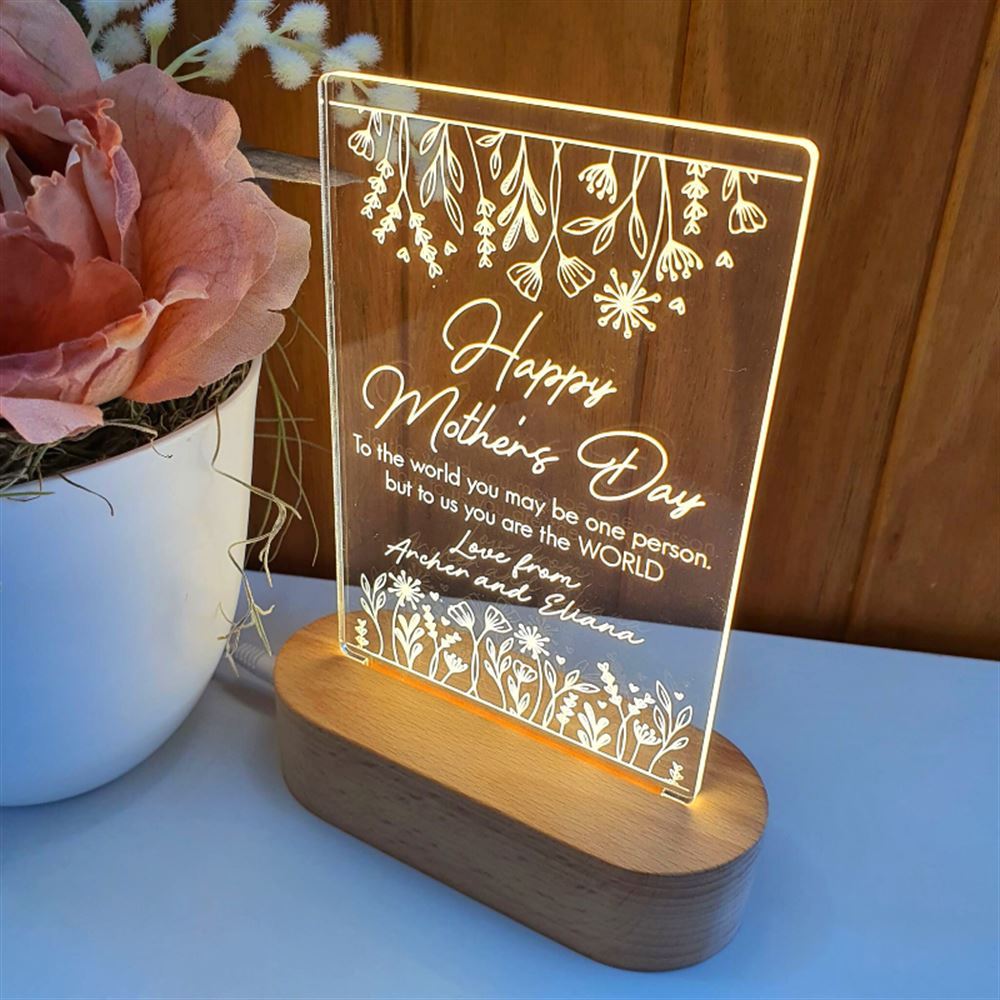 Mothers Day Gift Light Personalised, You Are The World 3D Led Light Wooden Base, Mother's Day Led Light, Gift For Mom, Anniversary Gift