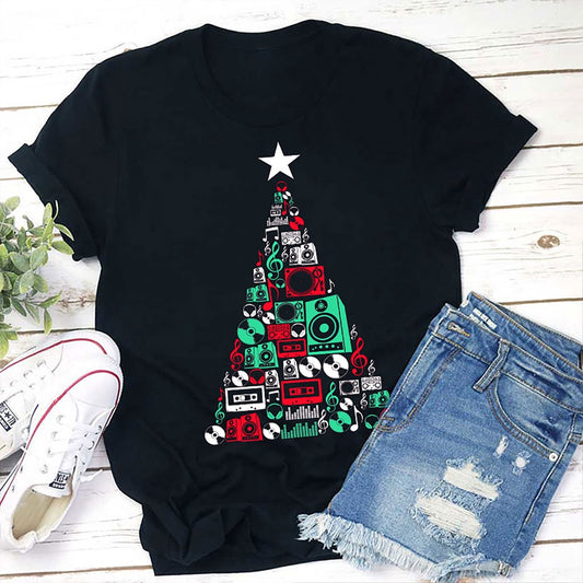 Music CD Tree Christmas T Shirt, Merry T Shirt, Unisex Christmas Shirts