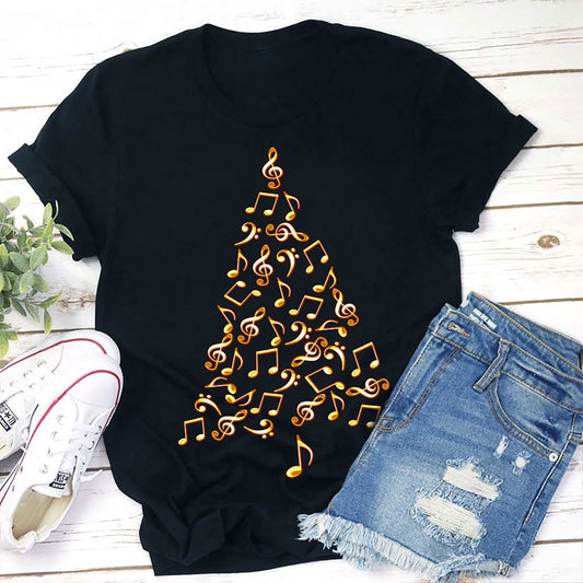 Music Gold Notes Tree Christmas T Shirt, Merry T Shirt, Unisex Christmas Shirts