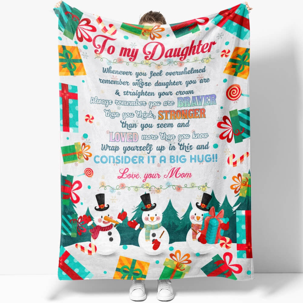 My Daughter, You Are Braver, Stronger, Loved Than Chirstmas Blanket, To My Daughter Blanket Blanket, Christmas Blanket