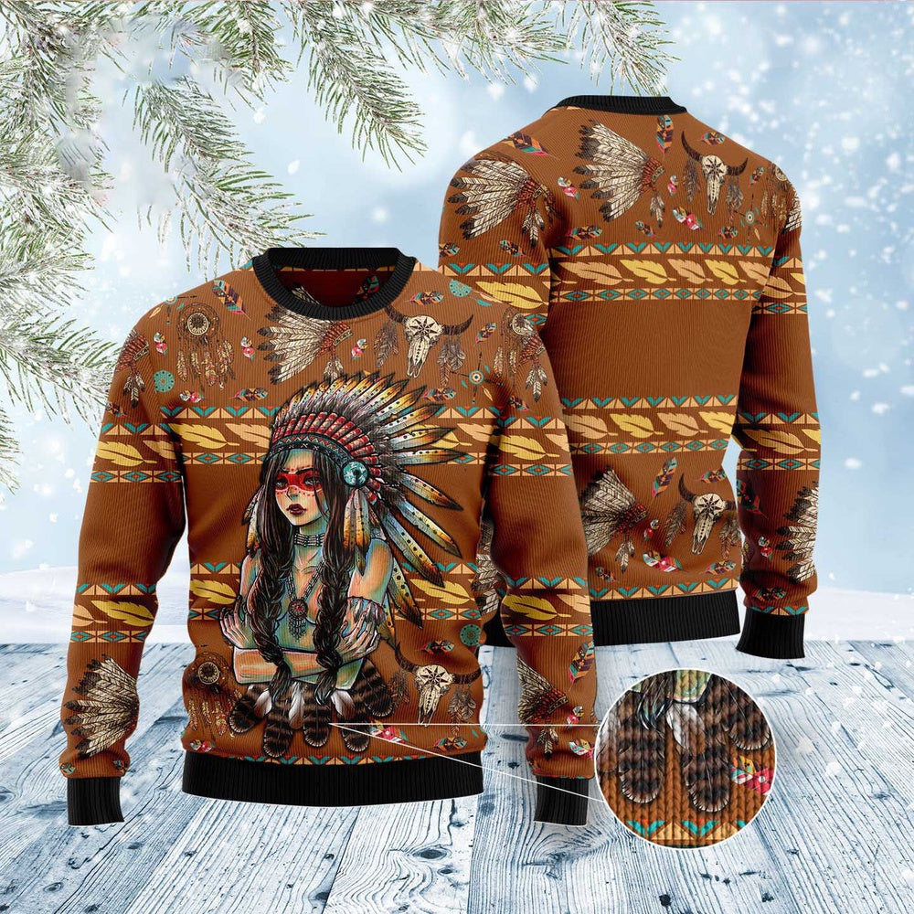 Native American Girl Ugly Christmas Sweater, Funny Xmas Sweater, Sweater Xmas