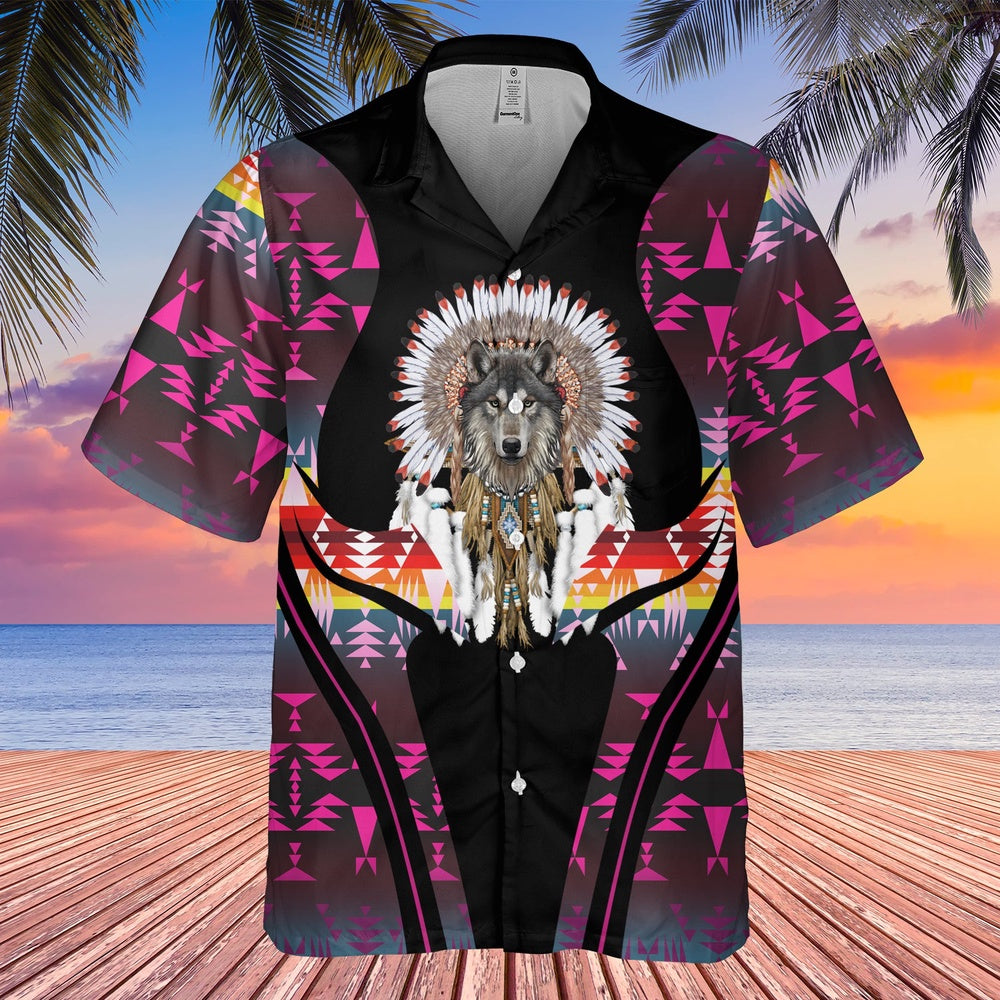 Native American Hawaiian Shirt, Assert Your Unique Identity With Wolf Graphic Hawaiian Shirt, Wolf Native Hawaiian Shirt
