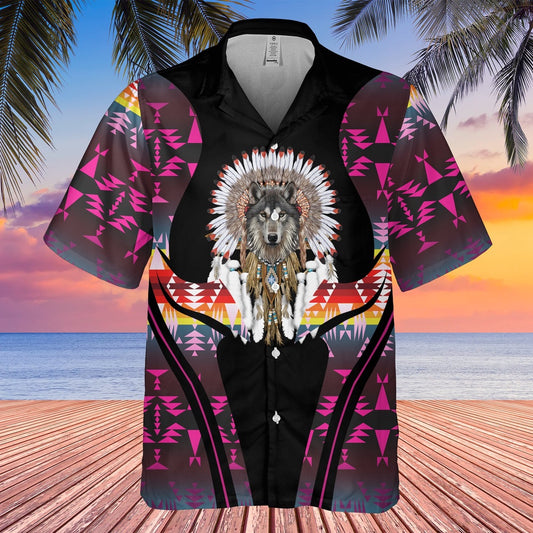 Native American Hawaiian Shirt, Assert Your Unique Identity With Wolf Graphic Hawaiian Shirt, Wolf Native Hawaiian Shirt